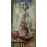 Si Lewen, Abstract Figure with a Glass, Oil on Masonite