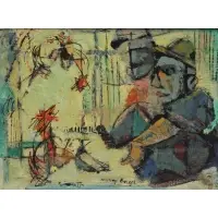 Harry Engel, Harry Engel (Romanian/American, 1901 - 1968), Modernist Oil on Canvasboard of Two Figures