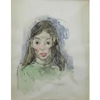 Head by Moses Soyer, Watercolor & Charcoal Portrait of a Woman or "Head", sold Mar 2015