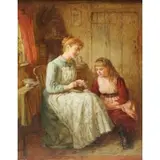 Robert Wright, The Crochet Lesson, Oil on Board