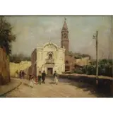 Vincenzo Canino, House in a Newcomb-Macklin frame, Oil on Wood Panel Italian Street Scene