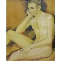 J.D Van Caulaert, Male Nude, 1926 Oil on Canvas