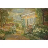 Anna Gasteiger, Lush Garden Scene, Oil on Board