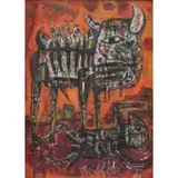 Jonah Kinigstein, Jonah Kinigstein ( American, b, Oil on Wood of a Bull & Figure