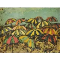 Frank Barry, Beach Umbrellas, Oil on Masonite