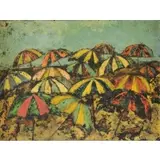 Frank Barry, Beach Umbrellas, Oil on Masonite