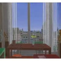 Thomas McKnight, Room with a View of a City, Oil on Canvas