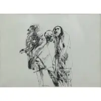 Jacob Landau, Walkers, Pen and Ink on Paper "Walkers"