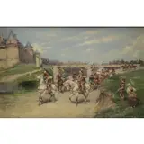Ludovico Marchetti, Procession Scene, Oil on Wood Panel