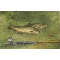 Edward A. Page, Still Life with Fish and Rod, Oil on Canvas