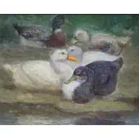 Walter Douglas, Untitled, Oil on Artist's Board of Ducks
