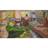 Carlos Reymond (French, 1884 - 1970) by Carlos-Reymond, Impressionist Oil on Board of Fisherman, sold Jan 2015