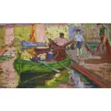 Carlos-Reymond, Carlos Reymond (French, 1884 - 1970), Impressionist Oil on Board of Fisherman