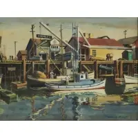 Myron Oliver, Harbor Scene, Watercolor