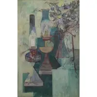 Morris Shulman, Lamps and Weeds, Casein Gouache on Cardboard