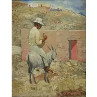 Ernesto Barreda Fabres, Boy on Burro., Oil on Canvas