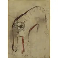 Oreste Dequel, Oreste Dequel (Italian, 1923 - 1989), Ink and Watercolor of a Cat