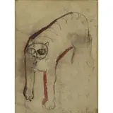 Oreste Dequel, Oreste Dequel (Italian, 1923 - 1989), Ink and Watercolor of a Cat