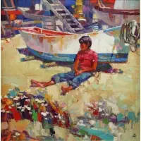 Rodolfo Dotti, Boy with a Boat, Oil on Canvas