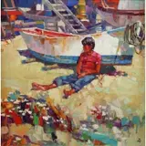 Rodolfo Dotti, Boy with a Boat, Oil on Canvas