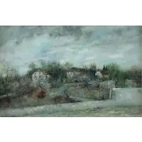 Bernard Gantner, Cottages in Landscape, Oil on Canvas