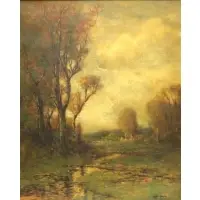 Edward L Field, Landscape with Stream, Oil on Canvas