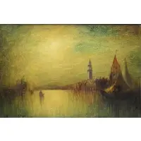 George Henry Bogert, Venice at Night, Oil on Wood Panel