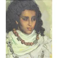 José Cruz Herrera, Portrait of a Moroccan Woman, Oil on Canvas