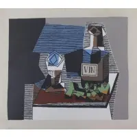 Bouteille et Raisins by Pablo Picasso, Pencil signed lower right, numbered 21/100 lower left, sold Nov 2014