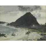 Charles Kinghan, Coastal Landscape with Figure and Boat, Watercolor
