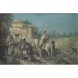 Y. Oil on Canvas Gianni, Arabs with Horses in Landscape