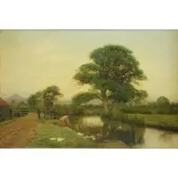 William B Morris, Feeding the Ducks., Oil on Canvas "Feeding the Ducks." Signed lower left