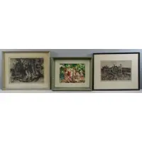 Bathers by John Edward Costigan, 1 Oil/Board, 2 Etchings, sold Oct 2014