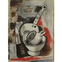 Marcel Gromaire, Marcel Gromaire(French, 1892 - 1971), Ink and Watercolor Still Life