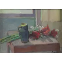 Ossip Lubitch, Red Gladioli, Oil on Canvas