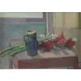 Ossip Lubitch, Red Gladioli, Oil on Canvas