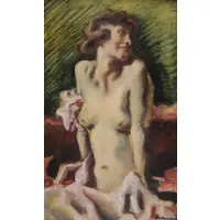 Hugo Habermann, Hugo Habermann (German, 1849 - 1929), Oil on Board of a Nude
