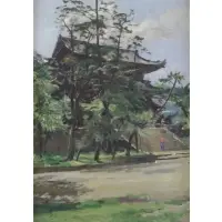 Roland Strasser, Roland Strasser (Austrian, 1895 - 1974), Oil on Canvas of an Asian Temple with Figure