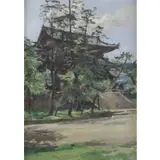 Roland Strasser, Roland Strasser (Austrian, 1895 - 1974), Oil on Canvas of an Asian Temple with Figure