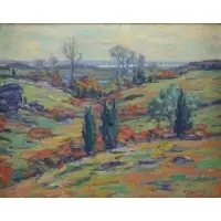 Frank Hutchens, Autumn in Connecticut, Oil on Board
