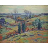 Frank Hutchens, Autumn in Connecticut, Oil on Board