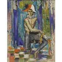 Waldo Angelo, Waldo Angelo (20th Century), Oil/Gouache on Paper of a Harlequin Signed and dated 1957 lower right