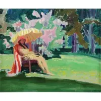 Joseph O'Sickey, Woman Seated in a Garden, Oil on Canvas