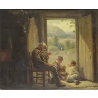 Grandfather with Children by William Hemsley, Oil on Masonite, sold Sep 2014