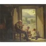 William Hemsley, Grandfather with Children, Oil on Masonite