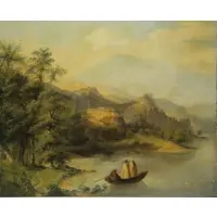 Caspar Scheuren, Vast Landscape with Monks Pulling Ashore, Oil on Canvas