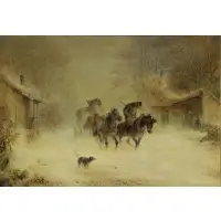 Hermann Kauffman, Carriage in a Snow Storm, Oil on Canvas