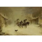 Hermann Kauffman, Carriage in a Snow Storm, Oil on Canvas
