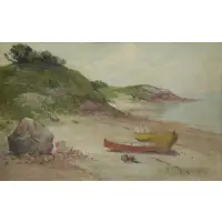 Edward Page, Boats on the Shore, Oil on Canvas