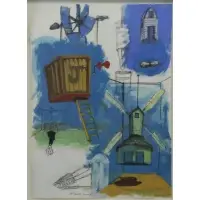 John Descarfino, Hurdy Gurdy, Gouache on Paper "Hurdy Gurdy"